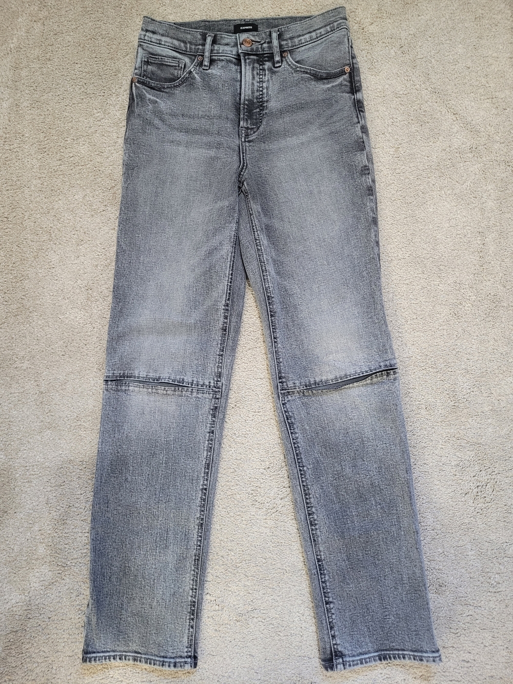 NWOT Express High Rise Jeans With Leg Cutouts in Grey Wash